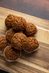 Delicious cookies on a wooden board. Close up