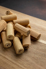 Delicious cookies on a wooden board. Close up