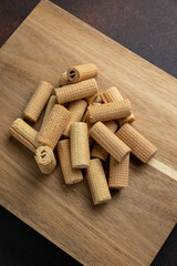 Delicious cookies on a wooden board. Close up