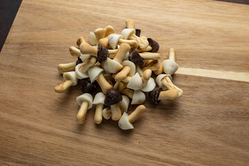 Delicious cookies on a wooden board. Close up