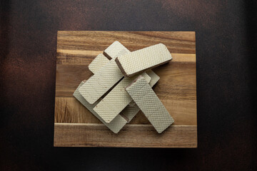 Delicious cookies on a wooden board. Close up
