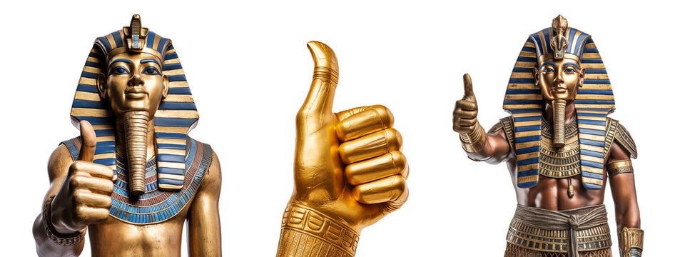 Pharaoh golden thumbs up isolated on transparent background - Generative AI