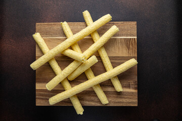 Delicious cookies on a wooden board. Close up