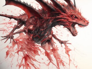 A painting of a red dragon on white background, created with generative ai, ki 