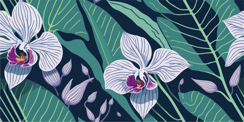 Tropical Elegance: Orchid Flowers and Luxurious Patterns