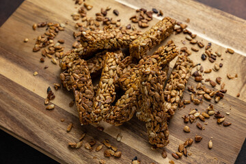 Delicious cookies on a wooden board. Close up