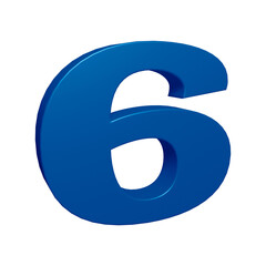 Blue number 6 in 3d rendering for math, business and education concept 