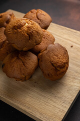 Delicious cookies on a wooden board. Close up