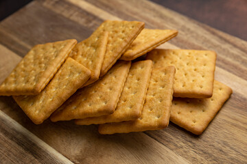 Delicious cookies on a wooden board. Close up