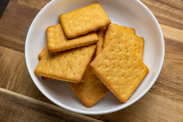 Delicious cookies on a wooden board. Close up