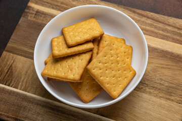 Delicious cookies on a wooden board. Close up