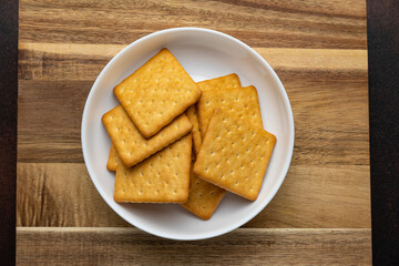 Delicious cookies on a wooden board. Close up