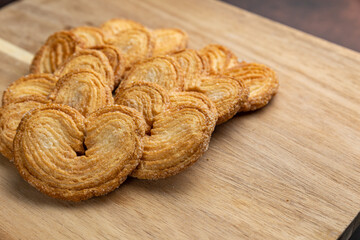 Delicious cookies on a wooden board. Close up