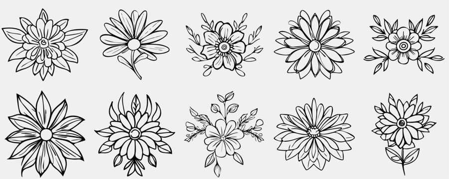 Vector illustration abstract still life of flowers in BLACK AND WHITE colors. Contemporary art