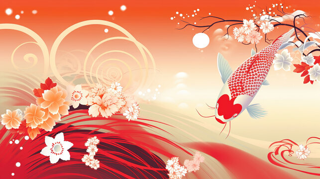a beautiful modern artwork of an asian koi wallpaper, ai generated image
