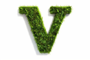 A letter v with grass on a white background, eco text effect, isolated letter with grass effect high quality