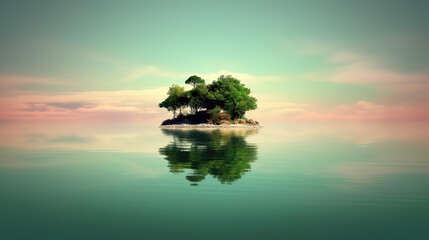 a lonely island in the middle of the ocean, ai generated image