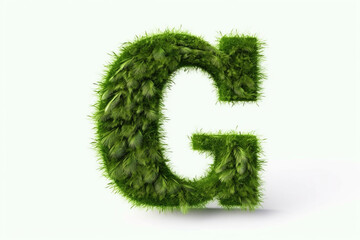 A letter g with grass on a white background, eco text effect, isolated letter with grass effect high quality
