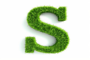 A letter s with grass on a white background, eco text effect, isolated letter with grass effect high quality