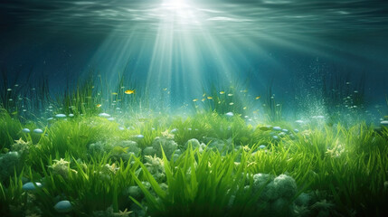 Fototapeta na wymiar sun shining through the water, beautiful wallpaper, ai generated image