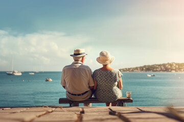 portrait of two aged people ,grey haired man and woman,couple on holidays