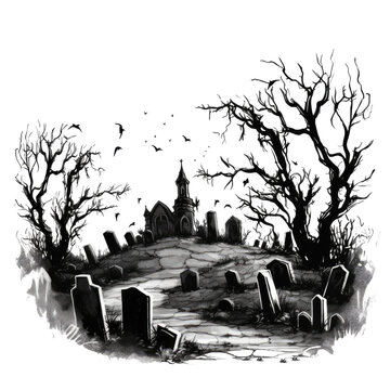 graveyard scene isolated on a transparent background, generative ai