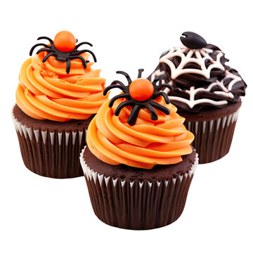 halloween cupcakes isolated on a transparent background, generative ai