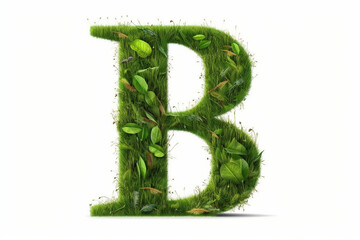 A letter b with grass on a white background, eco text effect, isolated letter with grass effect high quality