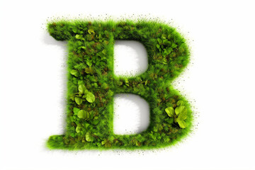 A letter b with grass on a white background, eco text effect, isolated letter with grass effect high quality
