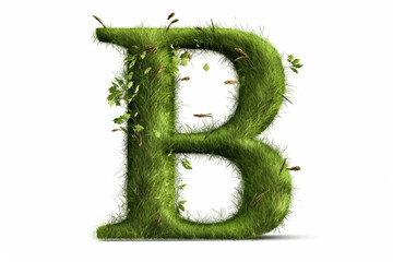 A letter b with grass on a white background, eco text effect, isolated letter with grass effect high quality