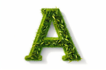 A letter a with grass on a white background, eco text effect, isolated letter with grass effect high quality