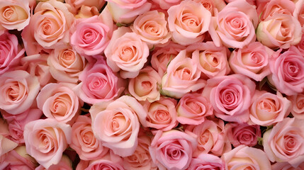 Obraz na płótnie Canvas pink roses wallpaper, cute floral Bouquet, top view, bunch roses maximalist valentines day special, ai generative 