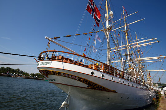 Statsraad Lehmkuhl on the Seine river for Armada parade. It is today Norway's largest and oldest square rigged sailing ship and also the oldest amongst the large square riggers in operation today.
