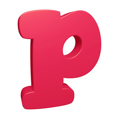 Pink alphabet letter p in 3d rendering for education, text concept