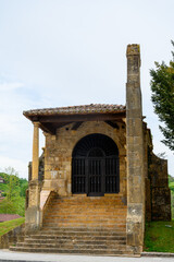 Obraz premium Cangas de Onis, mountain village with old roman ruins and bridge, Picos de Europa mountains, Asturias, North of Spain
