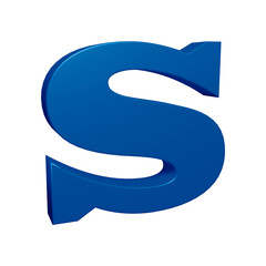 Blue alphabet letter s in 3d rendering for education, text concept