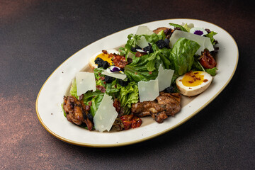 A delicious salad from a restaurant. Close-up