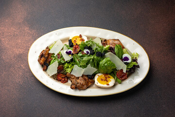 A delicious salad from a restaurant. Close-up