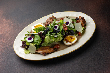 A delicious salad from a restaurant. Close-up