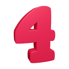 Pink number 4 in 3d rendering for math, business and education concept 