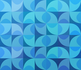 Abstract background with blue, light blue and turquoise geometric curved shapes. Vibrant retro...