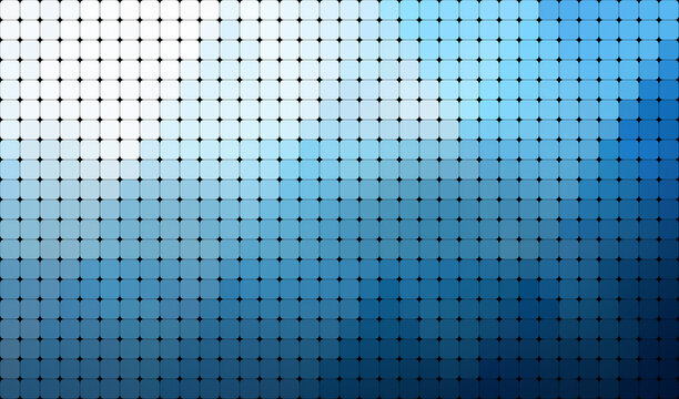 Abstract Grid Background Of Rounded Blue Squares With Color Gradient. High Resolution Full Frame Abstract Vibrant Background In Blue Hues For Poster, Banner, Website Or Template.