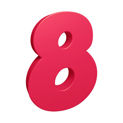 Pink number 8 in 3d rendering for math, business and education concept 