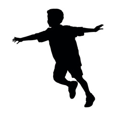 Fototapeta na wymiar Silhouette of boy running with open arms.