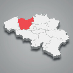 East Flanders state location within Belgium 3d map