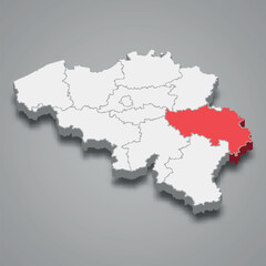 Liege state location within Belgium 3d map