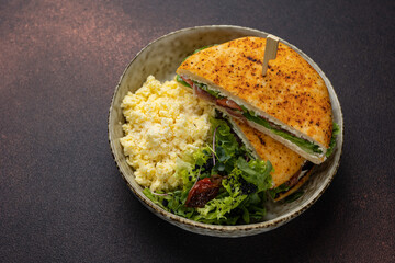 Delicious breakfasts from the restaurant. Close up