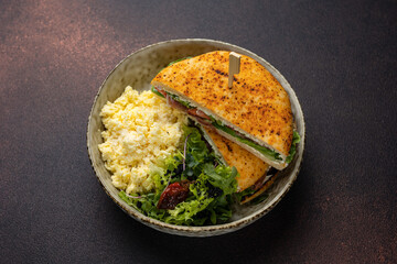 Delicious breakfasts from the restaurant. Close up
