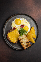 Delicious breakfasts from the restaurant. Close up