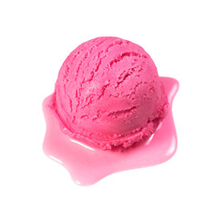 One scoop of melted pink ice cream isolated on white background